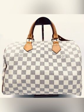 Authentic Louis Vuitton Speedy 30 in Damier Azur White/Blue/Gray LV Speedy 30